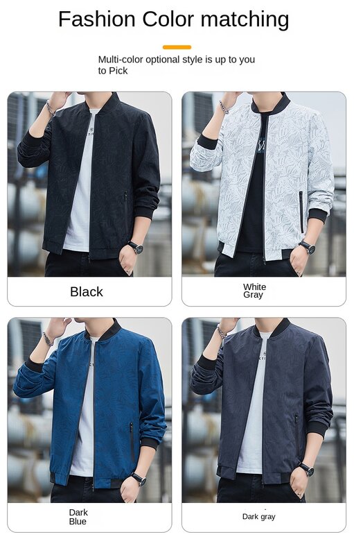 Spring Men's Jacket 2024 New Trend Print Windproof Comfortable Slim Fit Business Stand Collar Jacket Casual Youth Men's Clothing