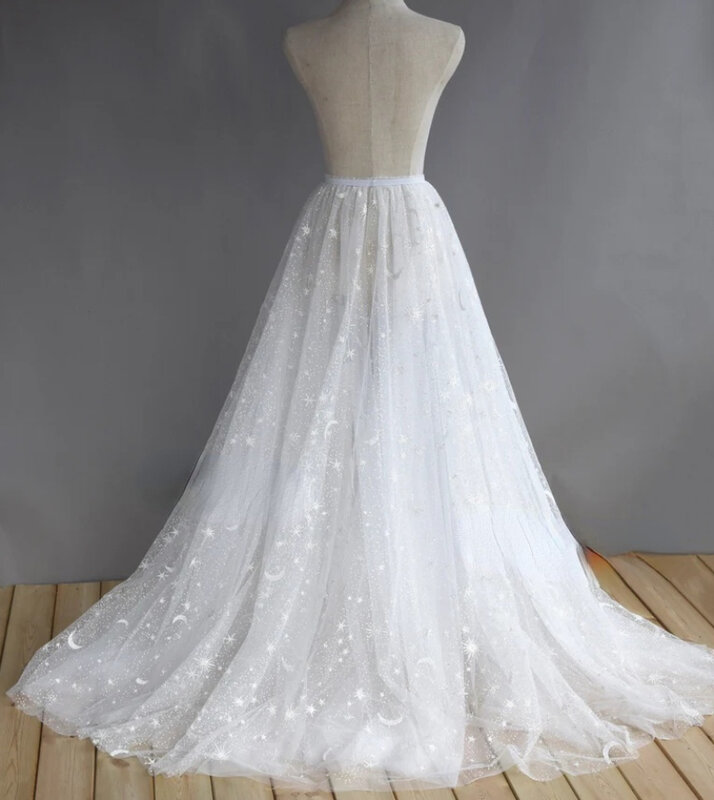 Блестящая Съемная юбка, блестящая юбка из мягкого тюля с Луной и звездами, свадебная юбка невесты, Тюлевая юбка для фотосессии