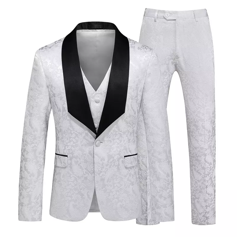 Conjunto de 3 piezas con estampado oscuro para hombre, traje de negocios con doble botonadura, chaqueta, pantalones, chaleco, moda 2023