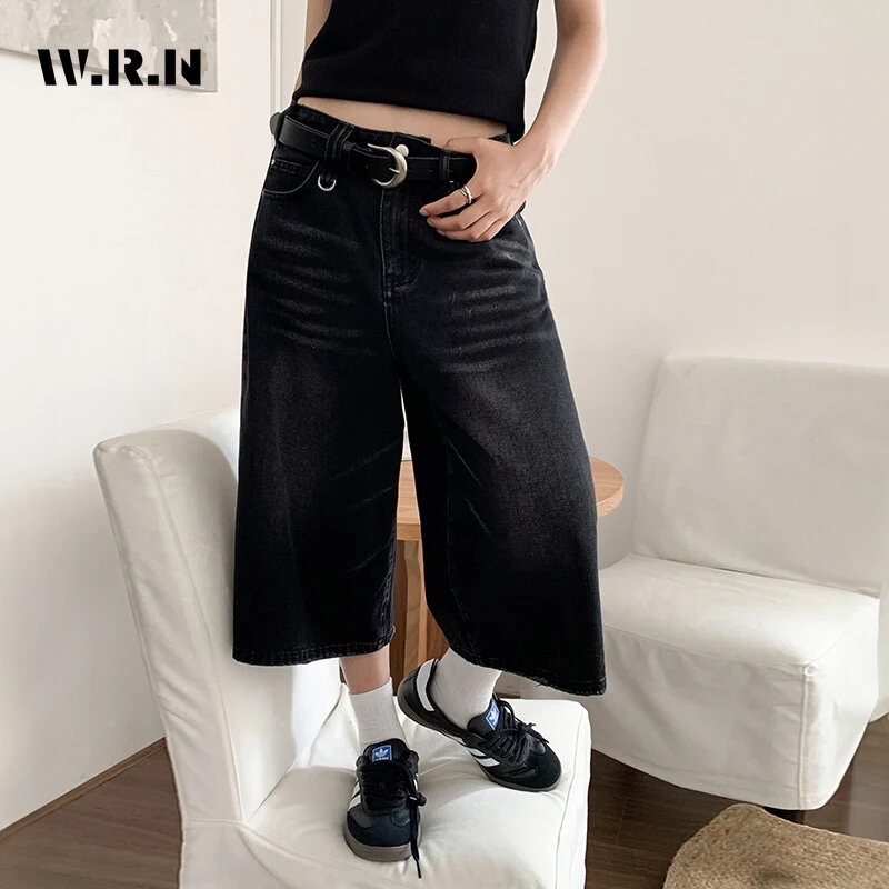 Shorts jeans vintage casual feminino, rua alta, perna larga Y2K, folgada, cintura alta retrô, moda feminina