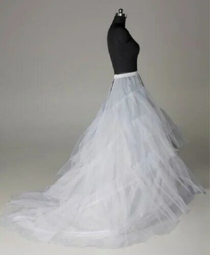Rok bawahan pernikahan putih, gaun rok bawah Crinoline Proms kereta api