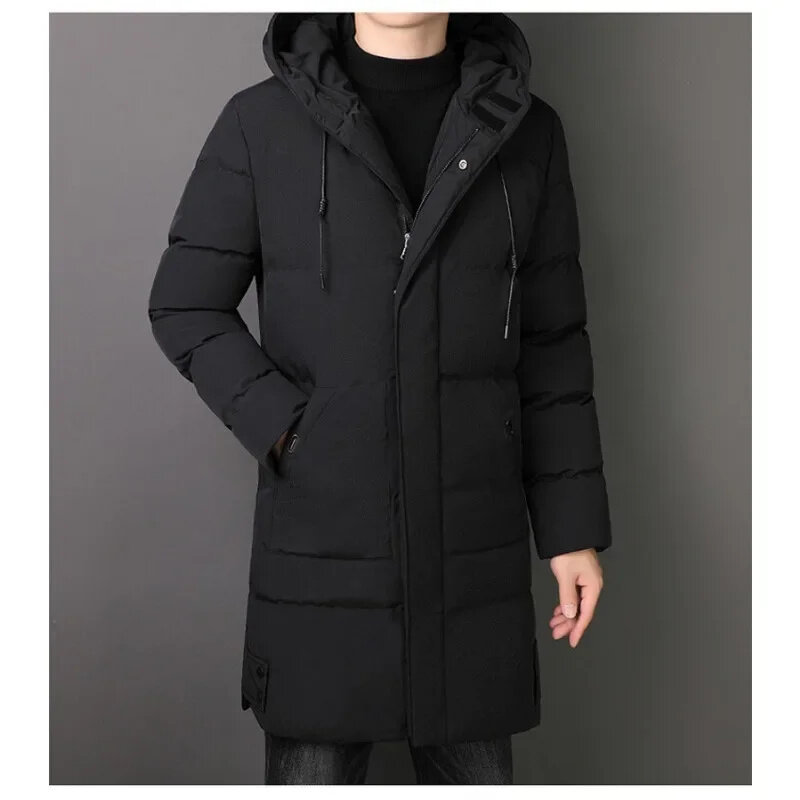 Jaket berlapis merek baru parka bertudung pria, tebal hangat penahan angin musim dingin ramping gaya Korea bantalan katun