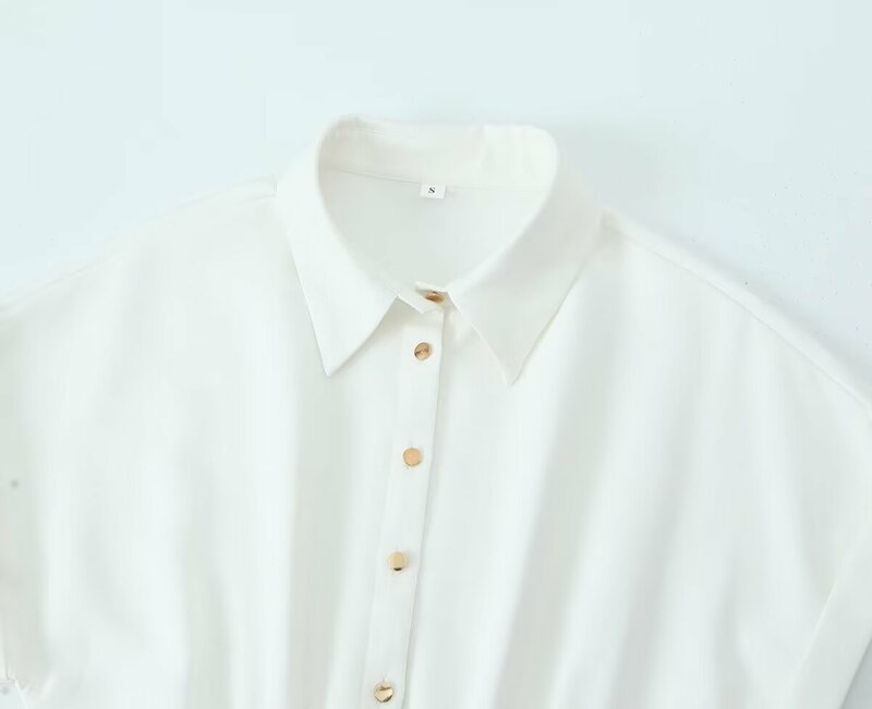 فستان نسائي قصير الأكمام بأزرار لأعلى مع حزام ديكور جيب ، نمط قميص غير رسمي ، موضة عتيقة ، جديدة