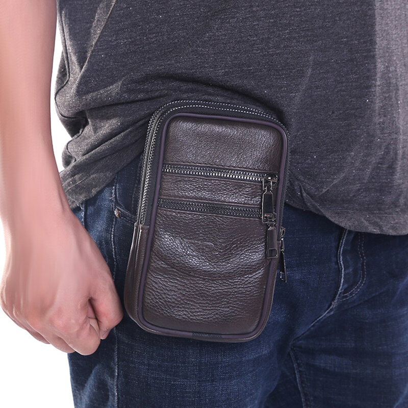 Mode Männer Rindsleder reine Farbe Hüft tasche Mini Gürtel Münz geldbörse Handy tasche