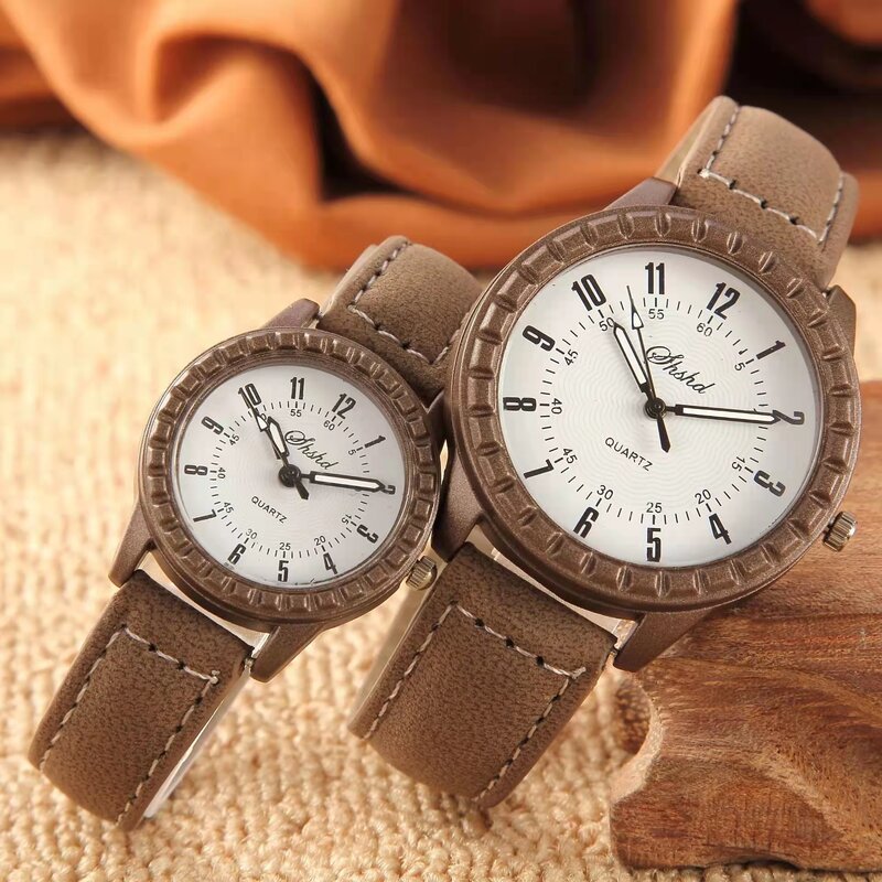 WOKAI แฟชั่นไม้คู่นาฬิกาผู้ชายผู้หญิงนาฬิกาควอตซ์นักเรียนชายและหญิง Retro