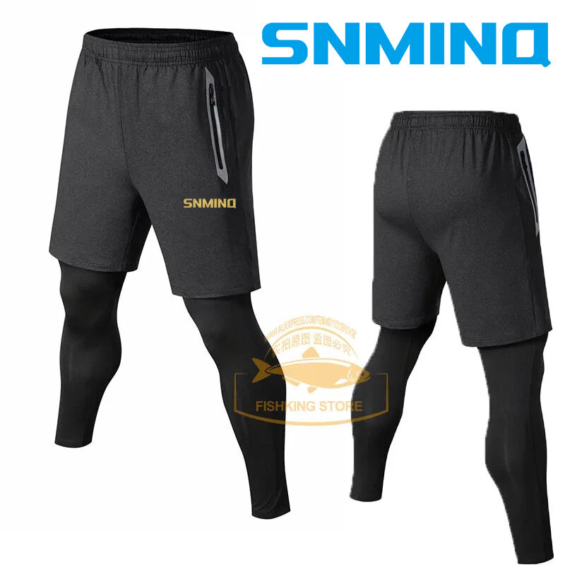2024 męskie sportowe spodnie wędkarskie 2 w 1 ciasne do biegania zamek do spodni kieszonkowe imitacja dwuczęściowej treningowe ustawiają obcisłe majtki