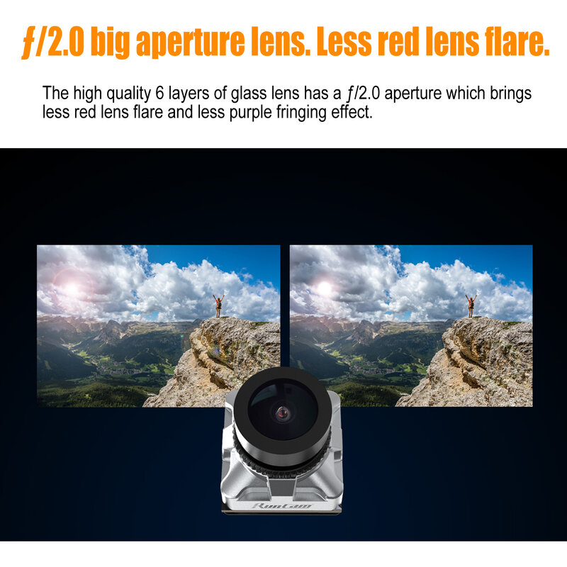 RunCam Phoenix 2 고성능 이미지 센서 2.0 조리개 렌즈, RC FPV 레이싱 드론 쿼드콥터용, 1/2 인치 카메라