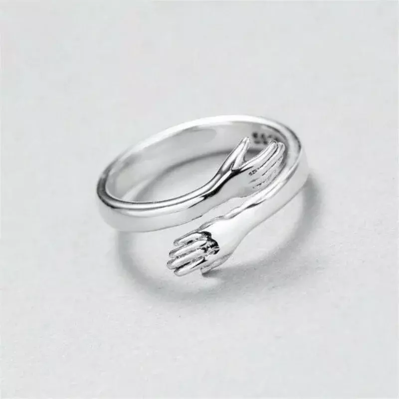 Gold Silver Color Hug Hands Ring Simple Design Finger Ring For Women Girls Elegant Silver Jewelry