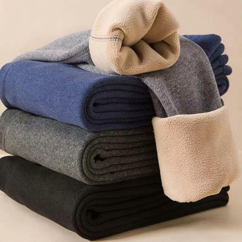 Pantalones de forro polar de felpa para hombre, pantalones térmicos Unisex de primera calidad con parche de calentamiento de rodilla, elásticos suaves, Invierno