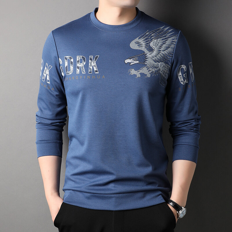 Men's Spring New Fashion Personalized Print Versatile Round Neck Top Bottom Comfortable Sweater