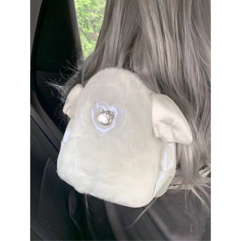 Белый рюкзак с Hello Kitty MBTI для женщин, милый плюшевый Модный маленький рюкзак в стиле Харадзюку, винтажный рюкзак, новинка 2024, повседневная женская сумка