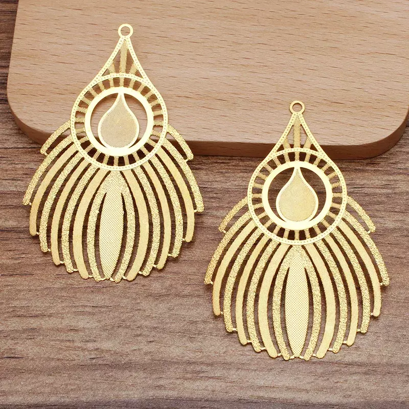 BoYuTe (10 Pieces/Lot) 44*66MM Metal Brass Peacock Feather Pendant Sheet for Earrings Jewelry Making Diy Accessories
