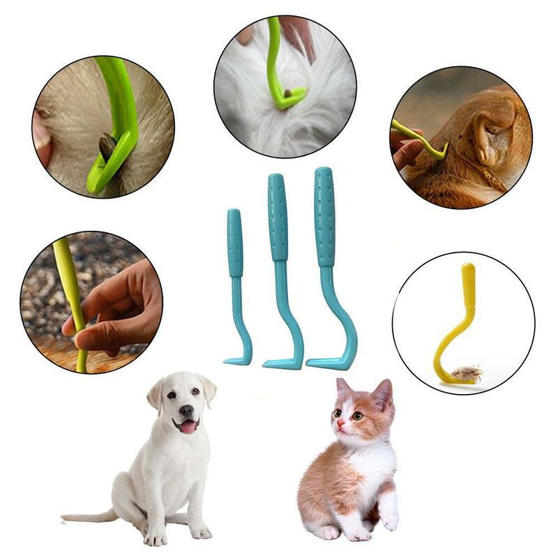Kit de herramientas para quitar pulgas de mascotas, gancho de rascado de plástico, suministros de aseo para gatos y perros, recolector de garrapatas, accesorios para mascotas, 3 piezas, 2 piezas