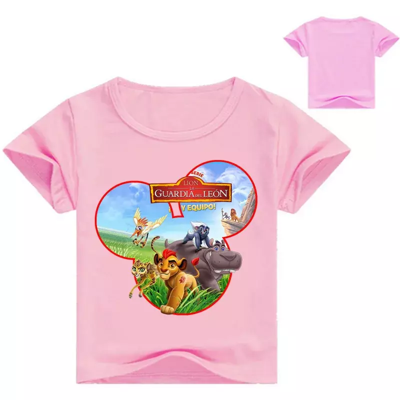Letnia dziewczynka chłopiec ubrania bawełniany T-Shirt z krótkim rękawem dla dzieci kreskówka król lew strażnik Simba dziecięca koszulka 2-15Y