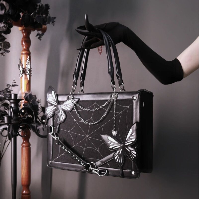 Dark Gothic Style Pin Display Bag Fashion Street Trendy Tote Bag School Use Handbag