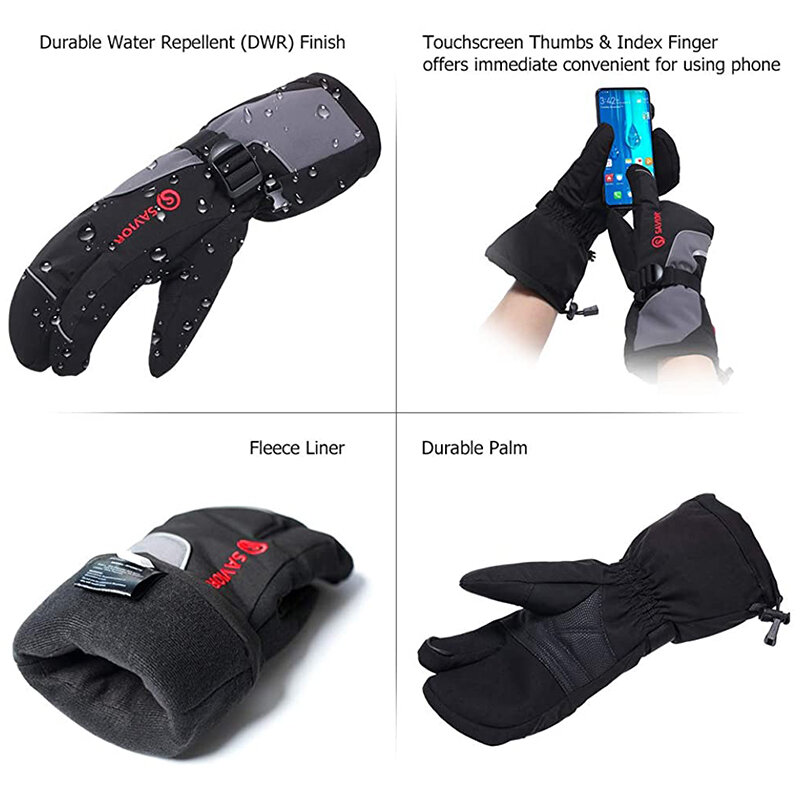 Savior-男性と女性のための加熱手袋,3本指のスキーミット,7.4v,スキー用の再利用可能なバッテリー手袋,2021