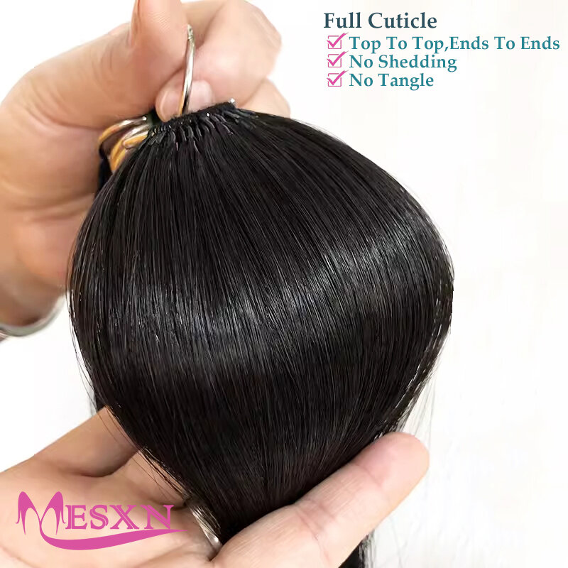 MESXN ekstensi rambut bulu asli untuk salon, ekstensi rambut lurus alami, hiasan mikro rambut manusia asli, pirang cokelat 16-24 inci