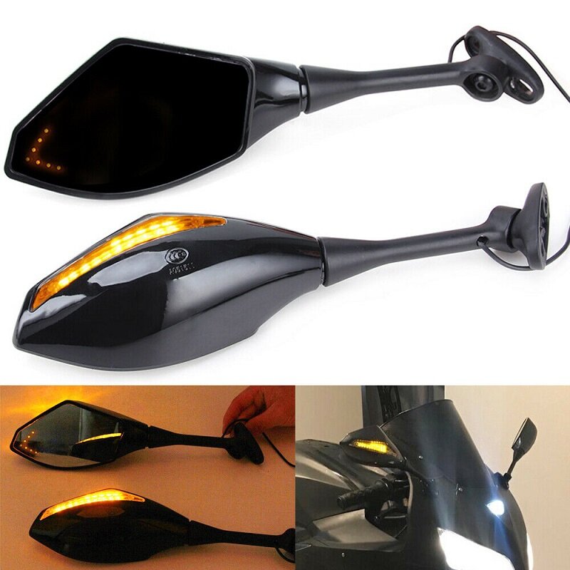 Motorcycle Rearview Mirrors with LED Turn Signals Light For Honda Cbr 600 Rr 2004-2010 Double Light Acrylic Glass Reverse Mirror
