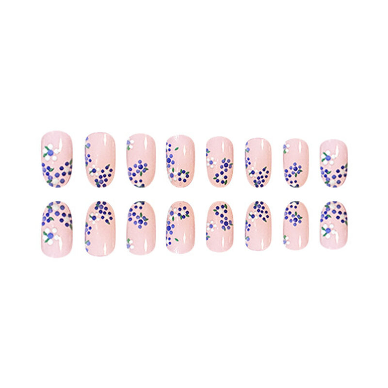 Nude Fake Nails with Purple Flower Decor Charming Comfortable to Wear Manicure Nails for Daily and Parties Wearing
