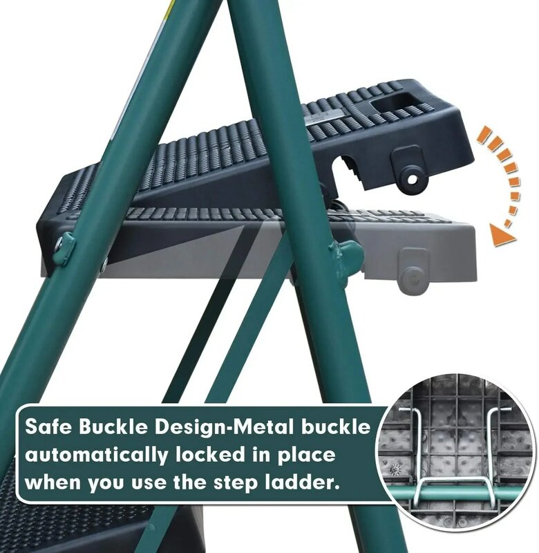 4 Step Ladder with Tool Platform, 330lbs Capacity Folding Step Stool, Wide Anti-Slip Pedal, Sturdy Steel Ladder, Conveni