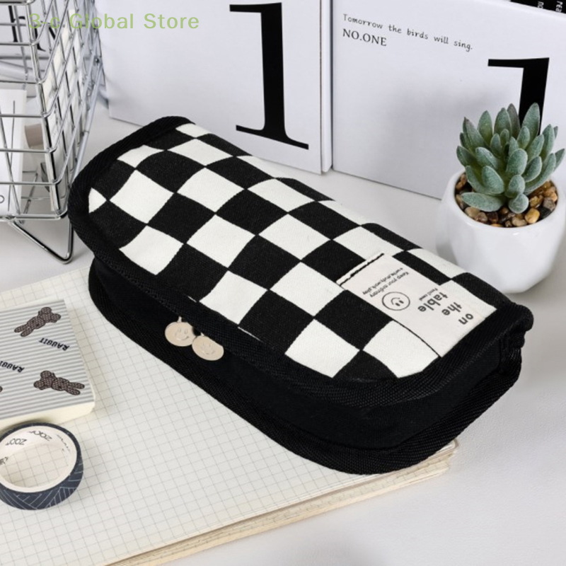 Saco cosmético xadrez para mulheres Bolsas de lona Organizador de bolsa Sacos de lápis Batom, Bolsa de maquiagem Leopardo, Estilo japonês