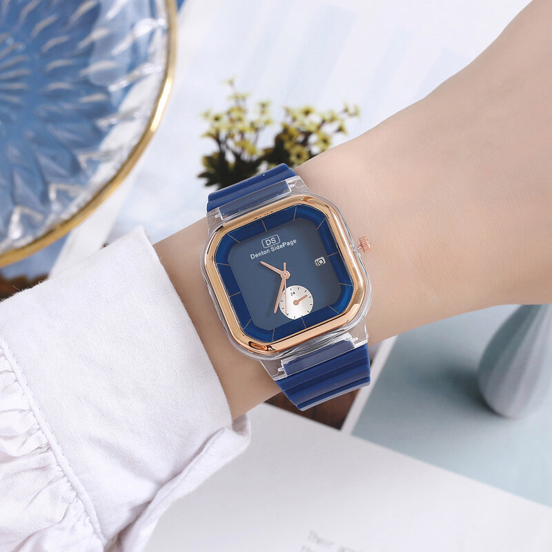 Jam tangan wanita elegan jam tangan kuarsa silikon Dial persegi desain minimalis jam tangan hadiah Hari Valentine untuk pacar