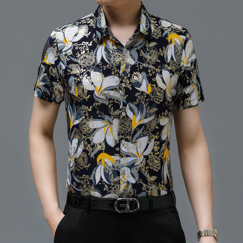 Camisas havaianas masculinas de manga curta, estampa de flores, Summer Streetwear, Business Wear, Masculino, M-XXXXL, 2024