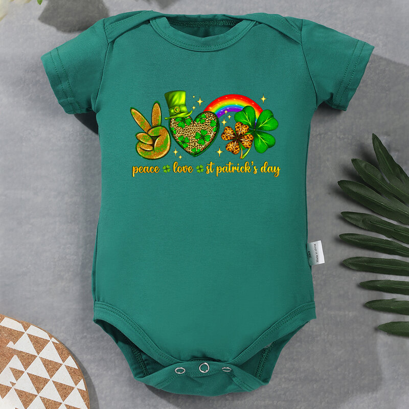 2024 Pasgeboren Meisje Kleding Vrede Liefde St. Patrick 'S Day Baby Bodysuit Urban Streetwear Katoen Peuter Jumpsuit Dropshipping