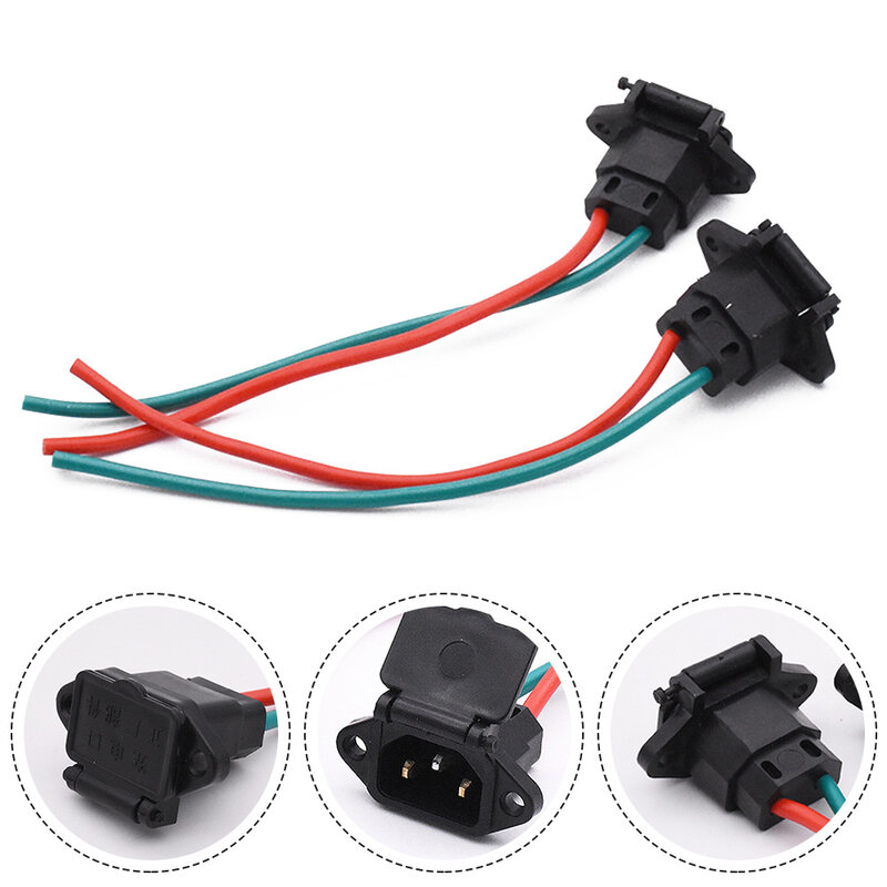 Electric Scooter Charging Socket Electric Bicycle Car Plug Cable Wire Connector Three-hole Socket With Wire Cover