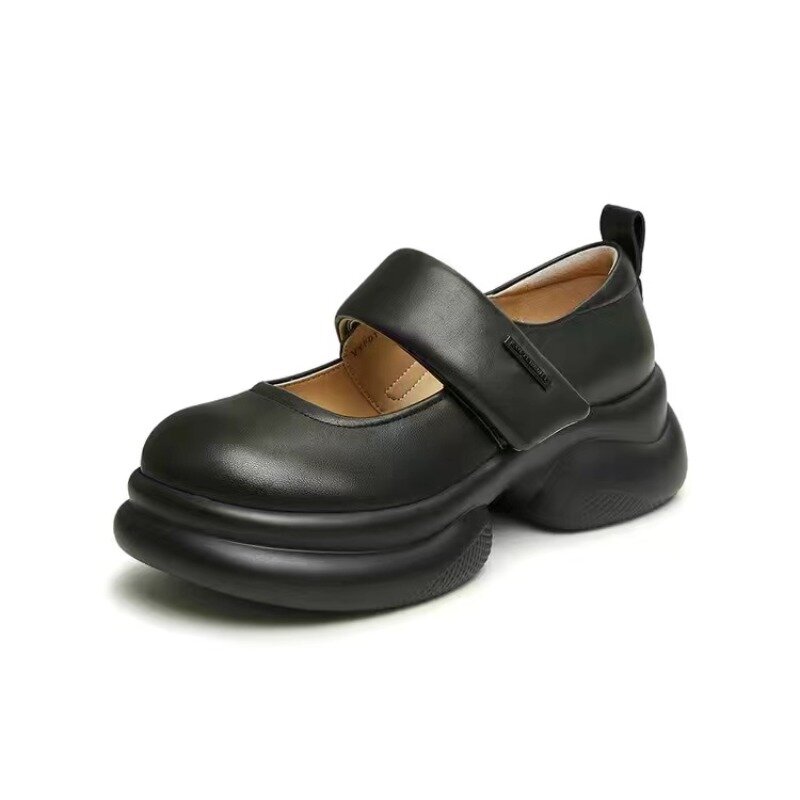 Zapatos de tacón bajo con punta redonda, calzado informal con plataforma, suela gruesa, estilo coreano, Mary Jane, novedad de verano