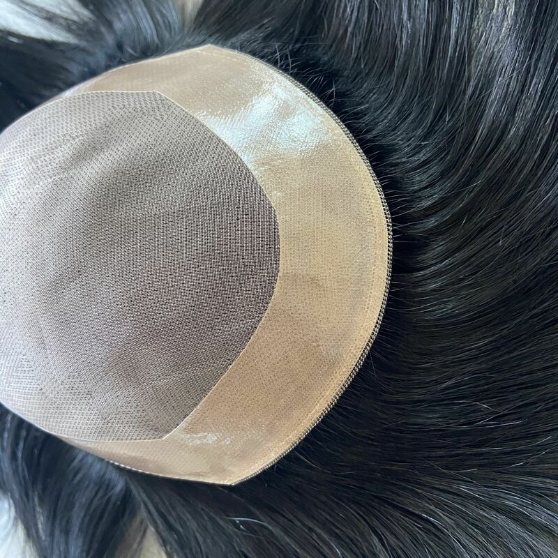 Mono NPU Human Hair Wig Indian Natrual Hair Straight Wave Men Hair Toupee System Black Browm Hairpiece Men Capillary Prothesis