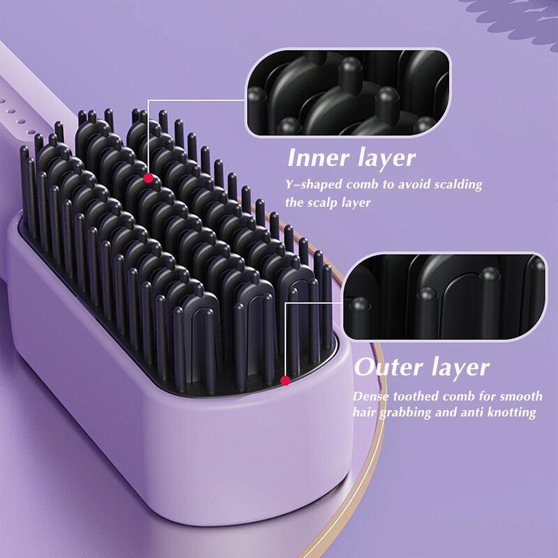 Hair Straightening Brush Fast Heating & 3 Temp Settings with Heating Teeth Suitable for Most Hair Types