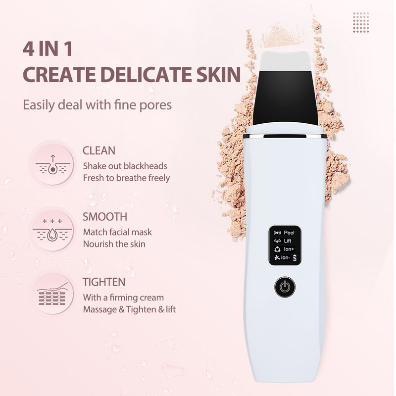 Depurador ultrasónico para la piel, limpiador Facial, 4 modos, pala exfoliante, herramienta de estiramiento Facial, espátula EMS, limpieza profunda
