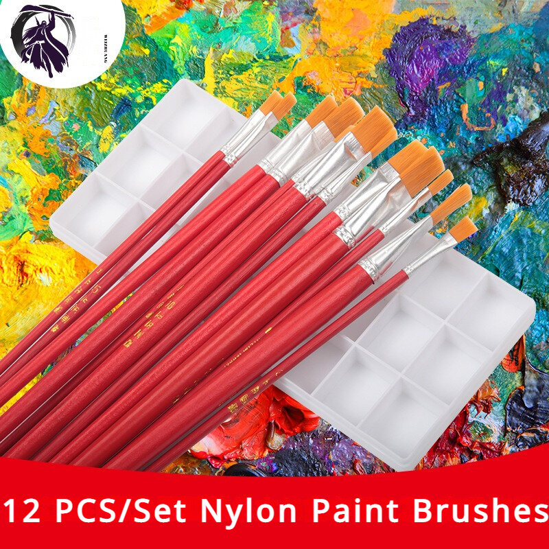 12 PCS/Set Watercolor Nylon Paint Brushes Oil Brush Painting Pen Marker School Student Art Supplies Paint Brush Stationery