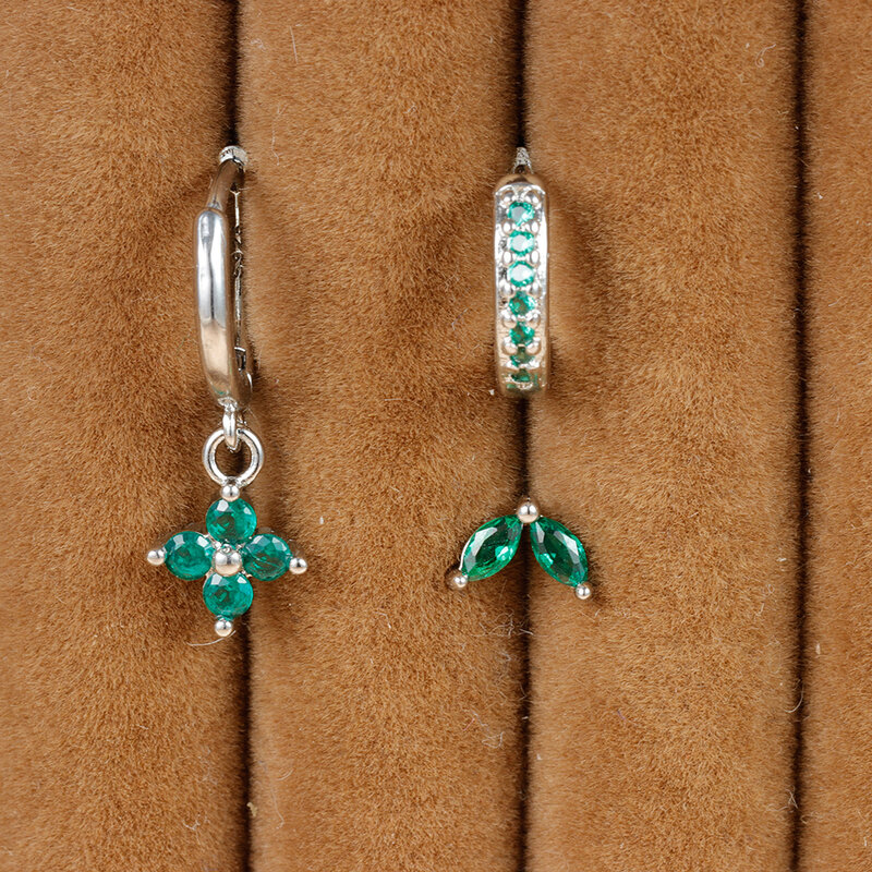 Set di orecchini a cerchio con zirconi di cristallo verde in acciaio inossidabile da 3 pezzi per le donne orecchini con Piercing alla cartilagine geometrica gioielli di moda