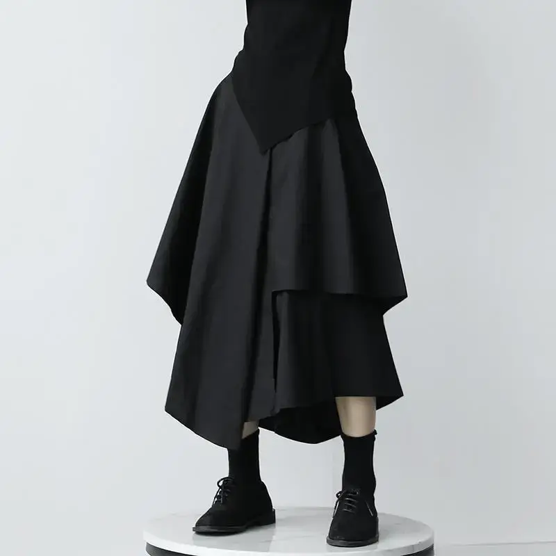 Женская ассиметричная юбка средней длины, свободная черная плиссированная юбка в стиле панк, Y2K, лето
