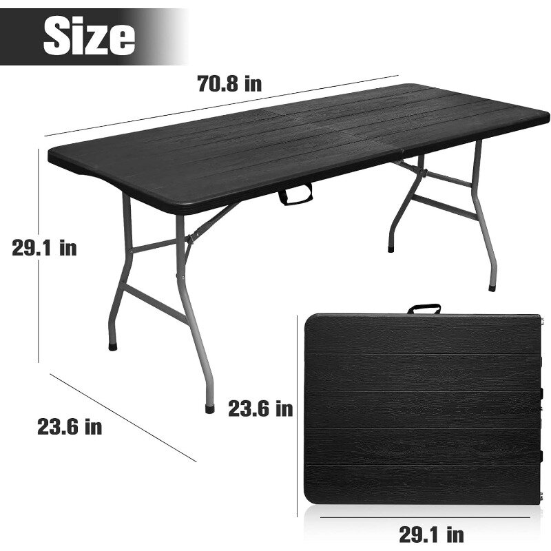 Byliable 접이식 테이블, 휴대용 헤비 듀티 플라스틱 접이식 테이블, 6 피트, 6 피트 접이식 테이블, 실내용 야외 다이닝 테이블