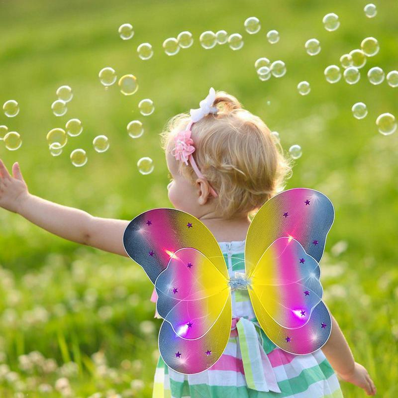 Fee Outfits für Mädchen Schmetterling Zauberstab Cosplay Accessoires mit Lichtern 4 Stück Kinder Fee Kostüme verkleiden Feen flügel