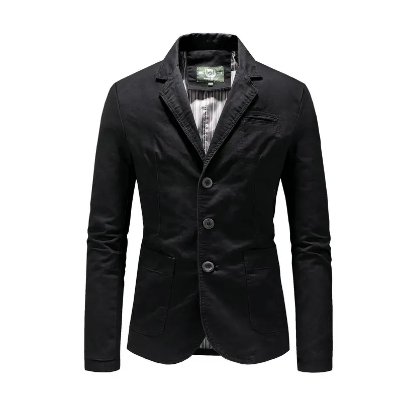 New Men's Blazers Male Spring Autumn Pure Cotton Solid Casual Stylish Man Vintage Clothing Outerwear Suit Jacket Coat Streetwear