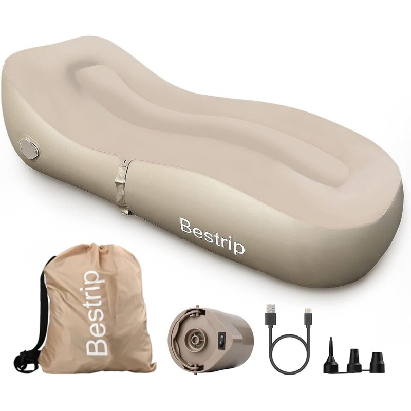 Auto Inflatable Couch, Air Mattress Sofa Bed with Portable Air Pump, Brown