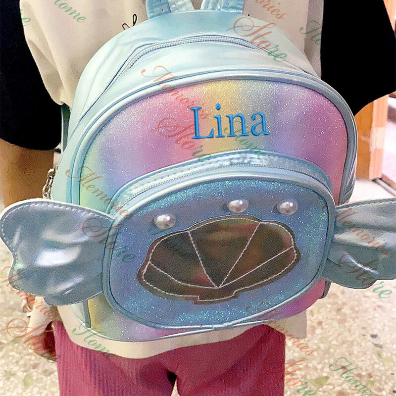 Kindergarten Lightweight Backpack, bonito pré-escolar Schoolbag, nome personalizado, viagem ao ar livre da menina e Mochilas Snack, PU Kindergarten