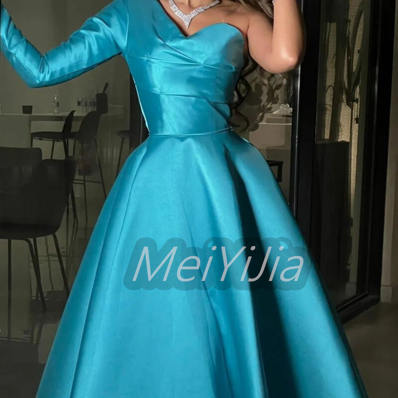 Meiyijia-vestido de noche de satén saudita con volantes, traje elegante y sencillo, impresionante, Sexy, Aline Arabia, para cumpleaños y Club, verano, 2024