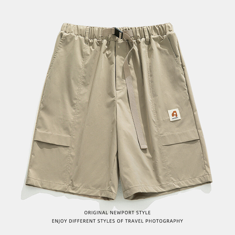 Pantalones cortos Cargo con cinturón de hebilla para hombre, diseño de hojas sueltas, Vintage, informal