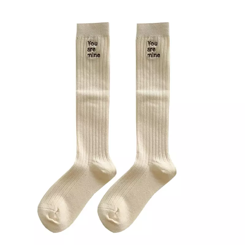 Calcetines de algodón hasta la rodilla para mujer, medias con letras bordadas, novedad de 2023