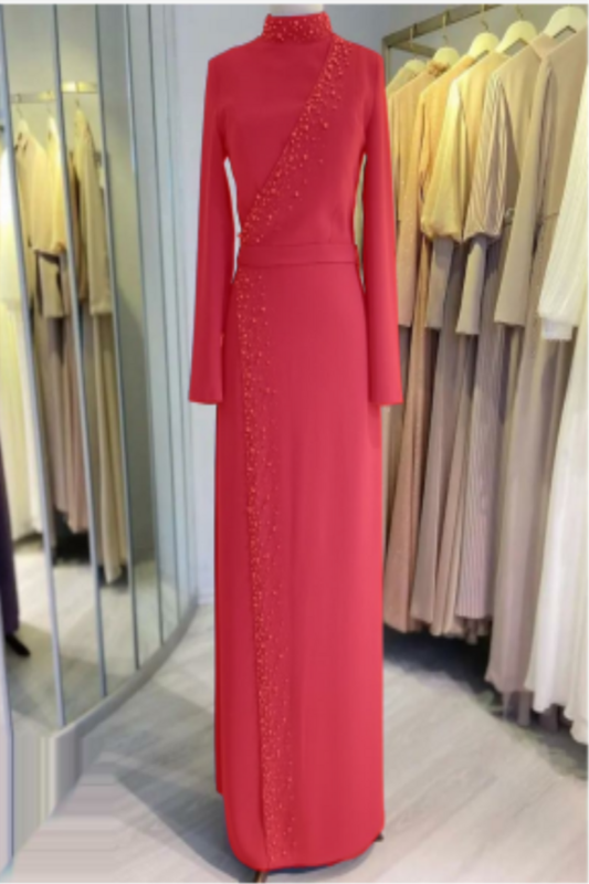 Платье для выпускного вечера с высоким воротом и длинным рукавом, вечернее платье в пол, женские свадебные вечерние платья Arabia2024