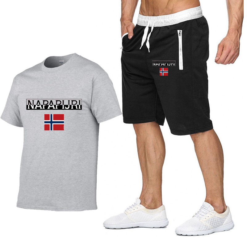 Summer New 100% Cotton Men's T Shirts Shorts 2Pcs Sets Suit Leisure Sportswear Gym Y2K Tracksuit Fashion Brand Clothes
