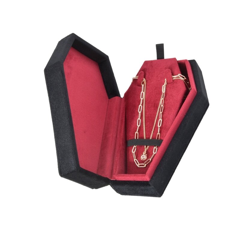 Pudełko na pierścionki kształcie trumny Aksamitne pudełko do przechowywania biżuterii Eleganckie pudełko na biżuterię