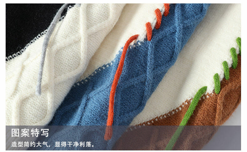 Jesienno-zimowe ciepłe męskie swetry moda golf patchworkowe swetry w koreańskim stylu moda uliczna dziergany sweter odzież codzienna