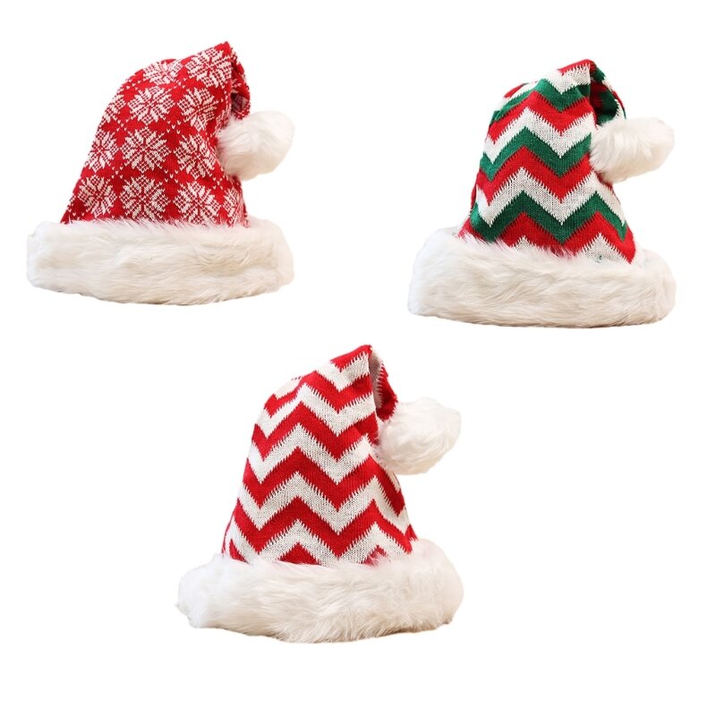 Topi Santa Cosplay Dewasa Topi Nyaman Topi Santa Bergaris dan Kepingan Salju untuk Remaja Hadiah Tahun Baru N7YD