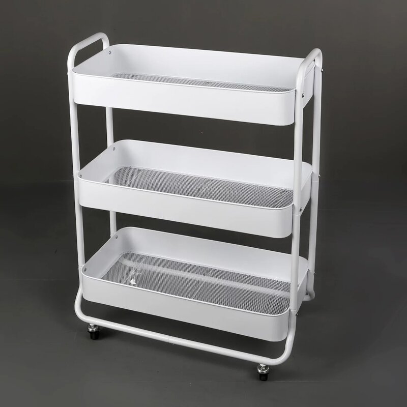 Wide 3 Tier Metal Utility Cart, White, Metal Laundry Baskets, Adult and Child